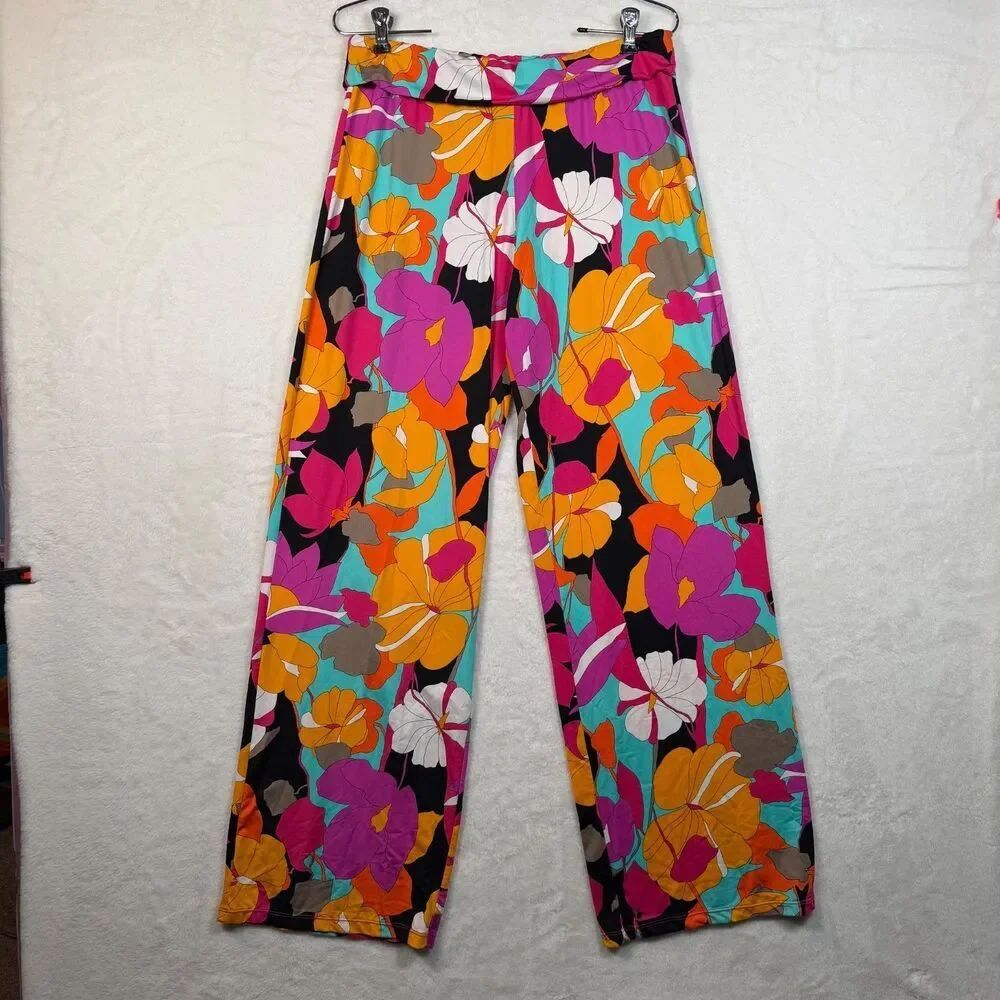 Trina Turk Gemini Swim Cover Up Pants Wide Leg Floral Resort Pull On Multicolor